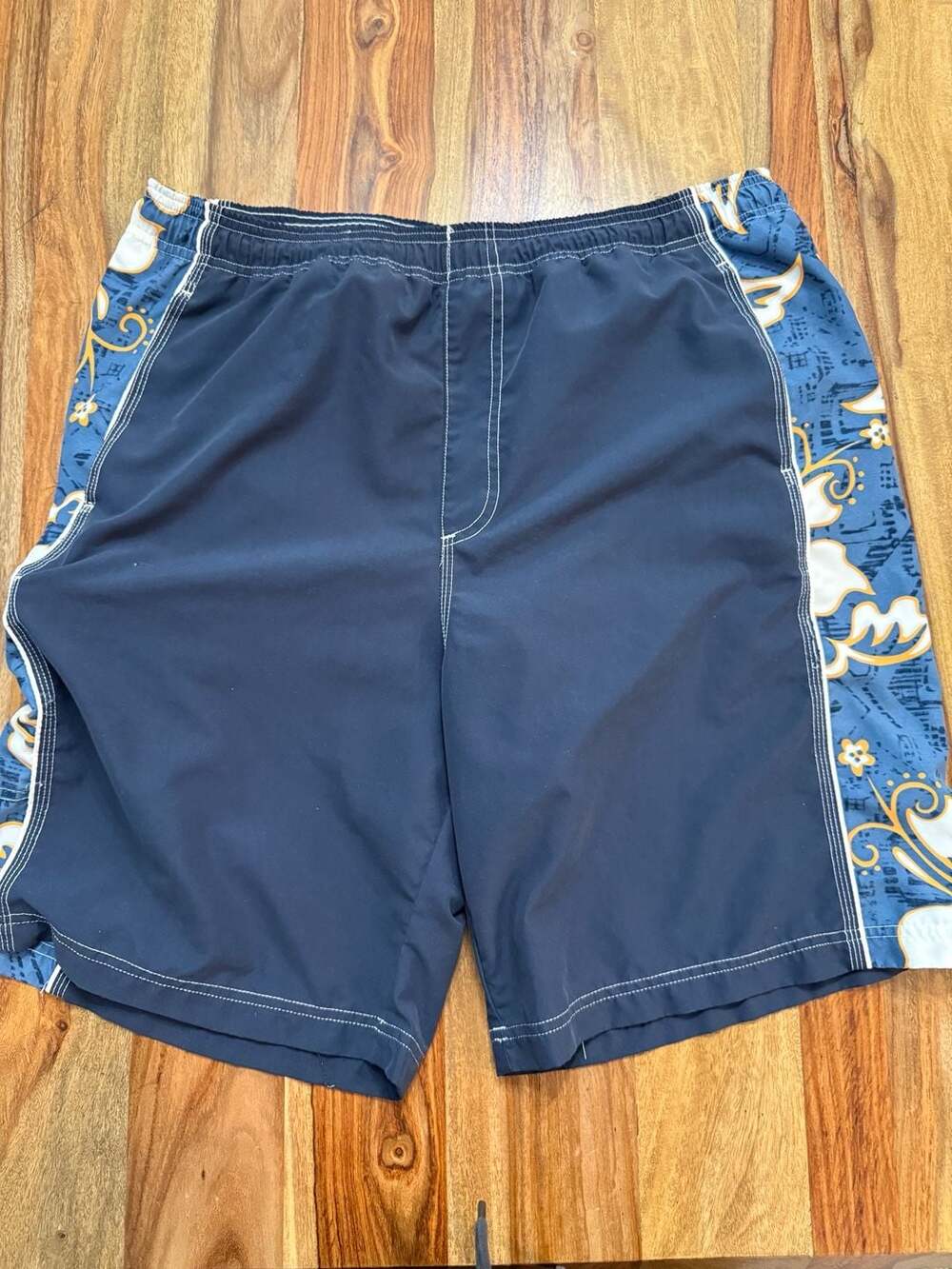 Vintage OP Navy Blue Board Shorts with Floral Side Panels Size L
